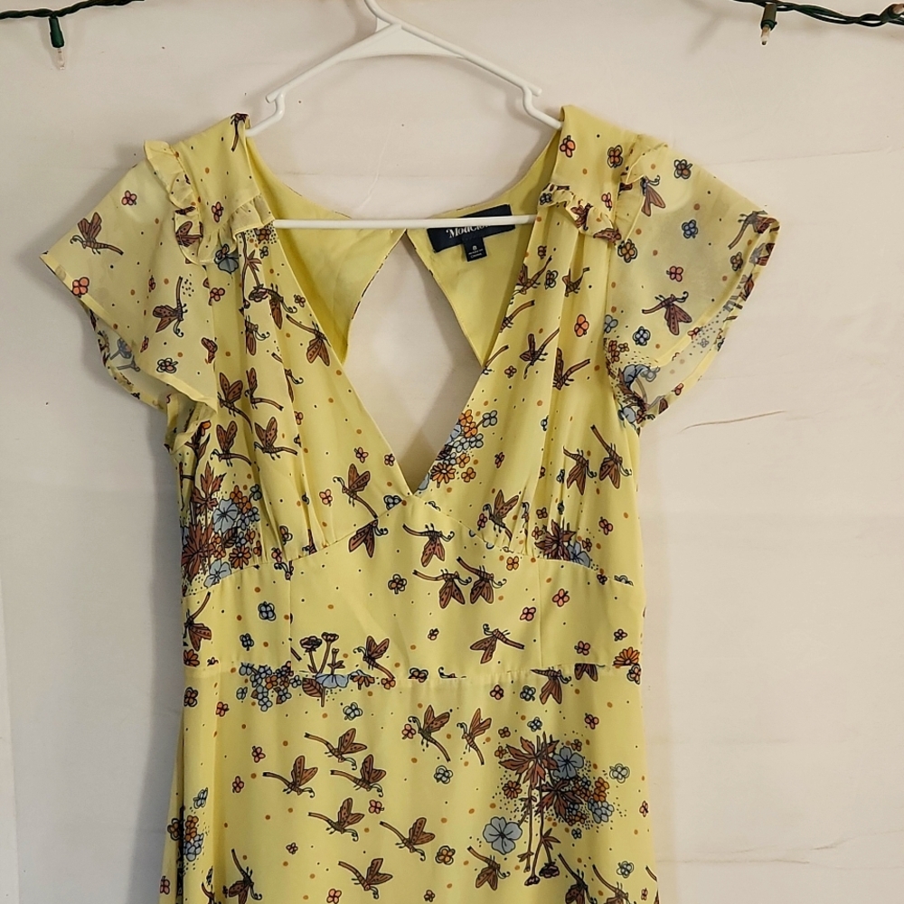 ModCloth You’re Flowing Places Yellow Chiffon Cut Out Maxi Dress Dragonfly